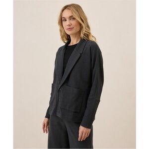 Pact Organic Cotton Airplane Relaxed Blazer Sweater Black Button Front Comfort